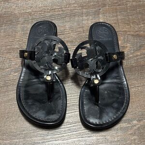 Tory Burch Black Flower Embellished Sandals